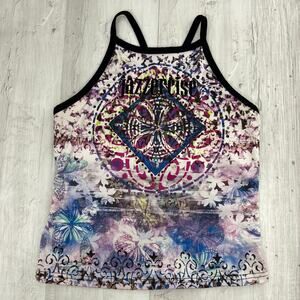 Vintage 90s Y2K Jazzercise Embroidered Butterfly Floral Mandela Workout Tank Top